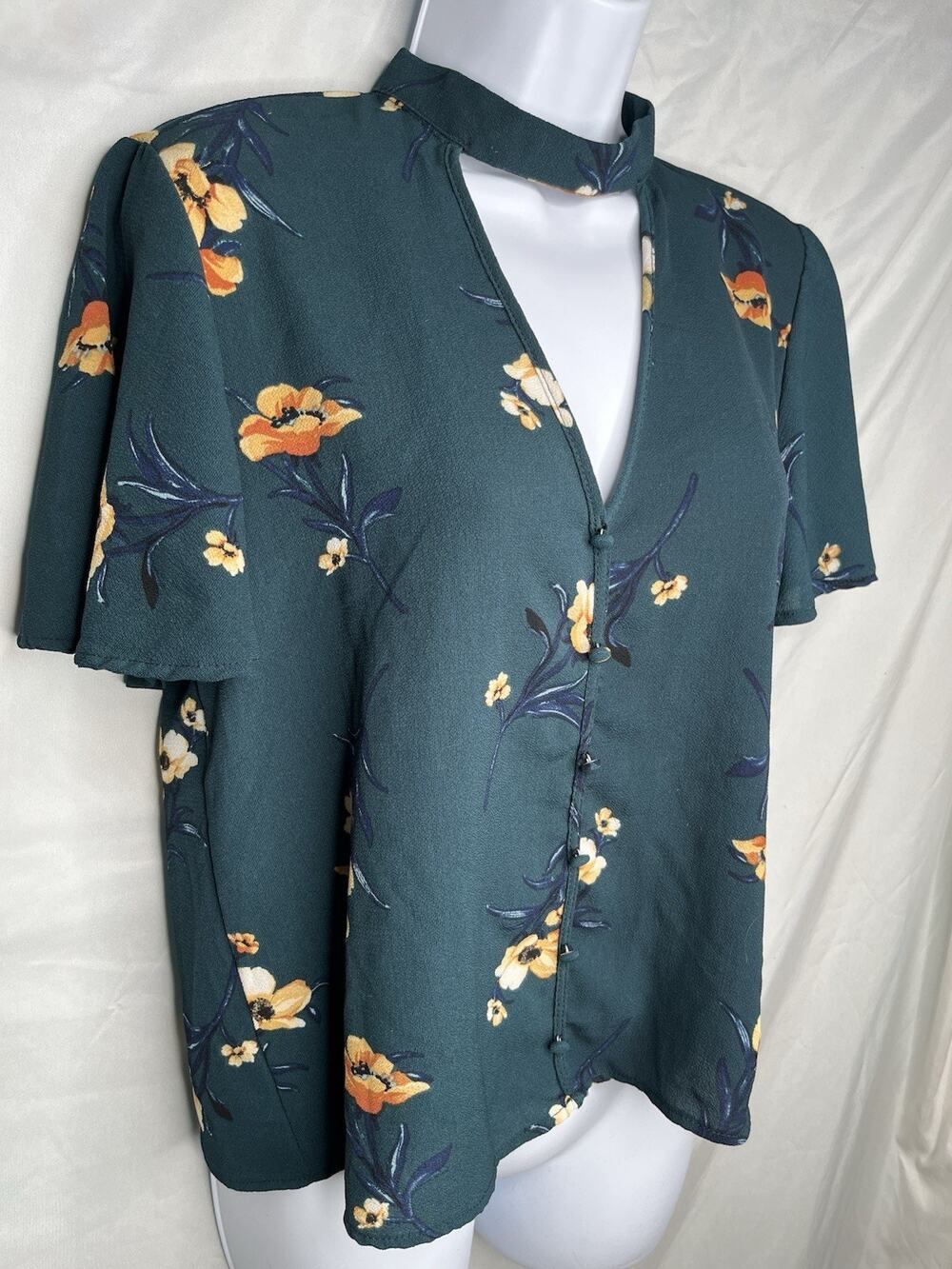 Kaii Los Angeles California Choker Neck Floral Print Top 90s Size Medium